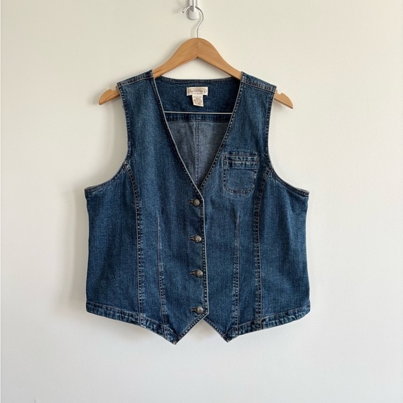 Vintage Floral Embroidered Blue Denim Button Up Vest - Picture 2 of 10